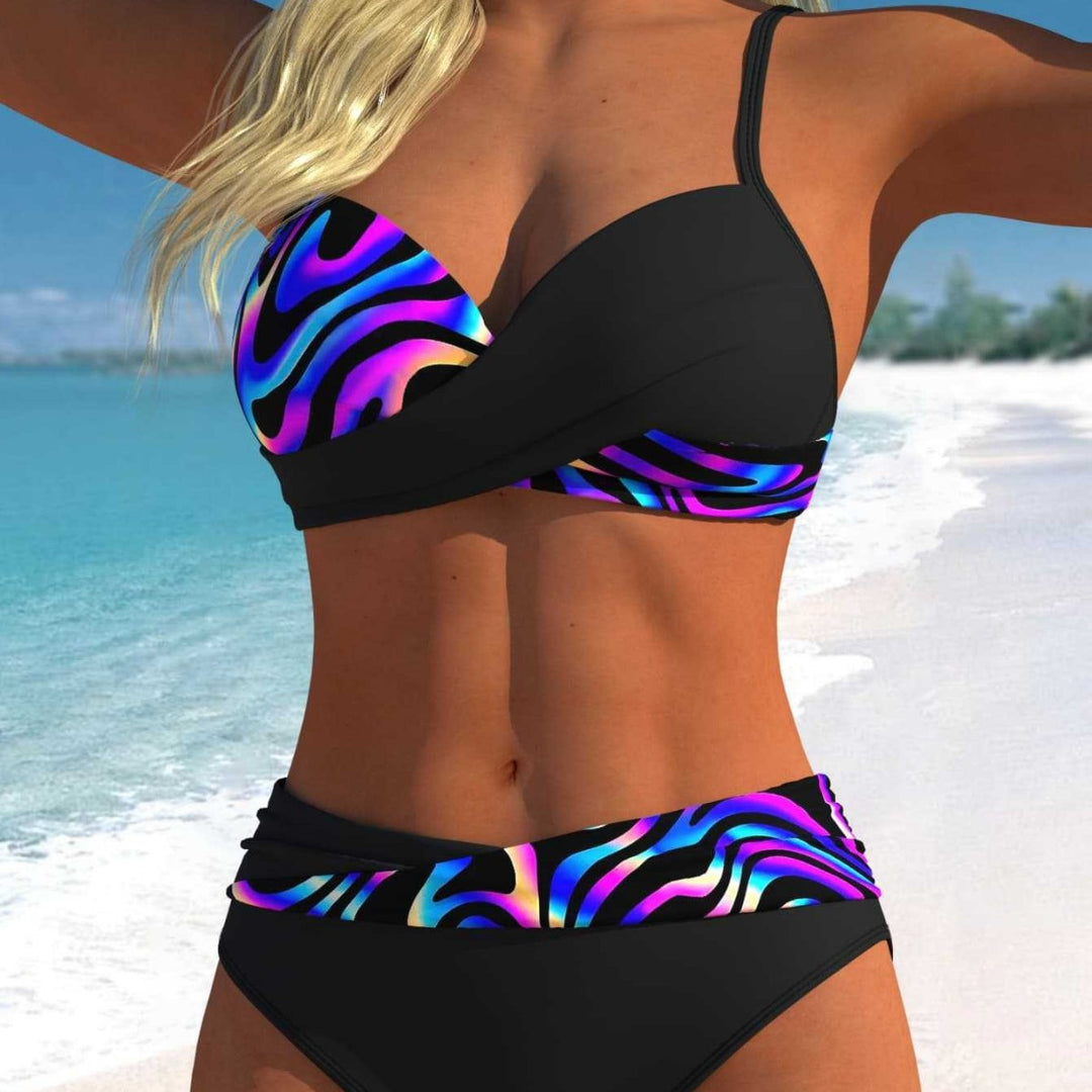 Damen Bikini-Set mit floralem Wickelmuster und bequemen High-Waist-Höschen Drune