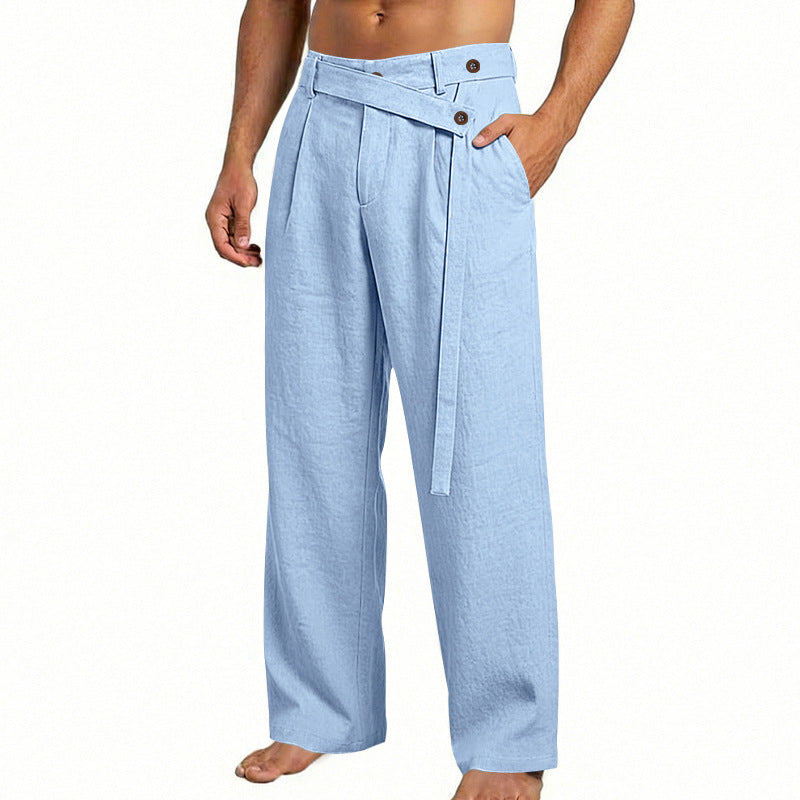 Herren nan weite Leinenhose mit Wickelbund, hoher Taille und legerem Bein Drune