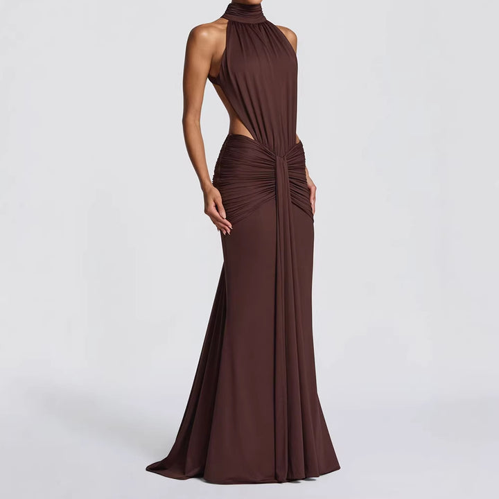Damen Elegantes Maxikleid mit drapiertem Vorderteil und hochgeschlossenem Design Drune
