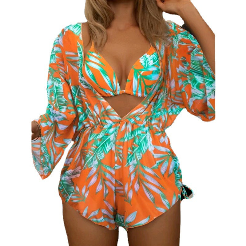 Damen Wendbare Strandmode mit floralem Kimono und Bikini Drune