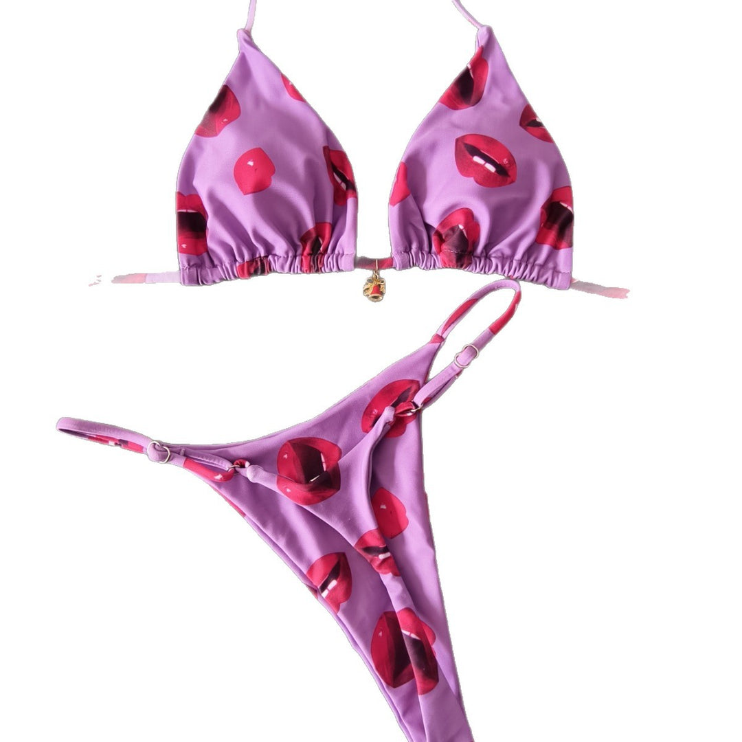 Damen Triangel-Bikini mit verspieltem Lippen-Design Drune