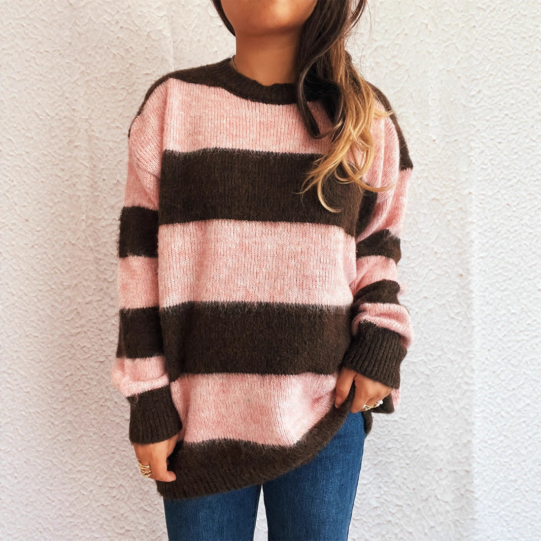 Damen lässiger Streifenpullover im Oversized-Schnitt Drune