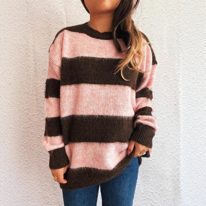 Damen lässiger Streifenpullover im Oversized-Schnitt Drune