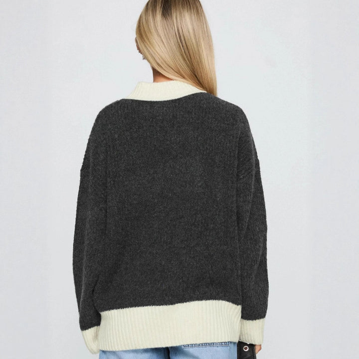 Damen Oversized Strickpullover mit hochabschließendem Kragen Drune