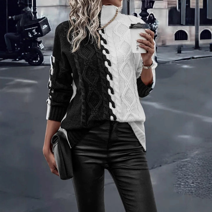 Damen Strickpullover mit stylischem Farbwechsel und Zopfdesign Drune