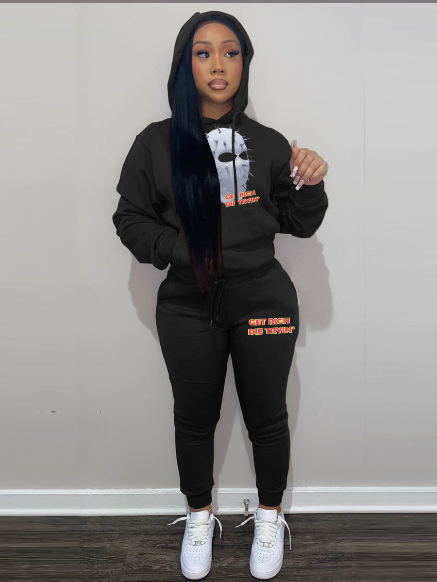 Damen Hoodie und Jogginghose Set mit künstlerischem Grafikdruck Drune