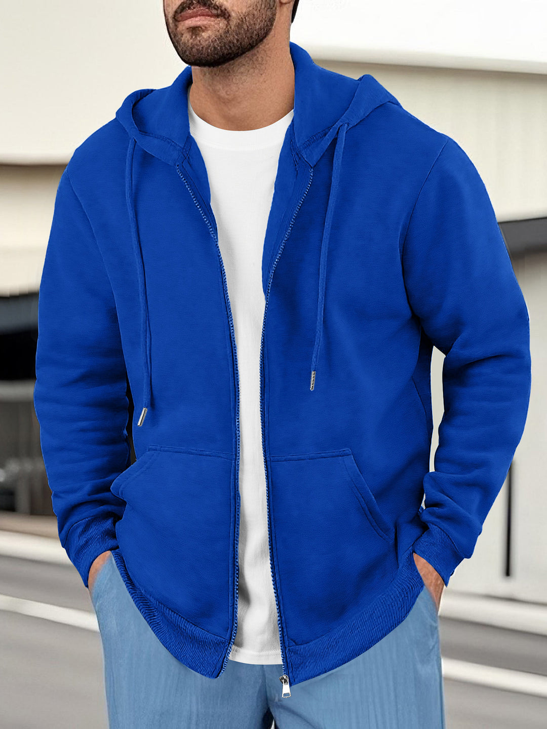 Herren lässige Kapuzenjacke mit atmungsaktivem Sweatstoff und praktischen Taschen Drune