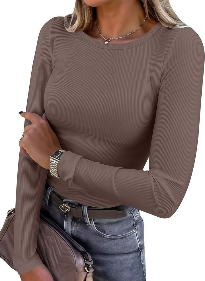 Damen Langarmshirt mit strukturiertem Rippdesign und dezentem Rundhalsausschnitt Drune