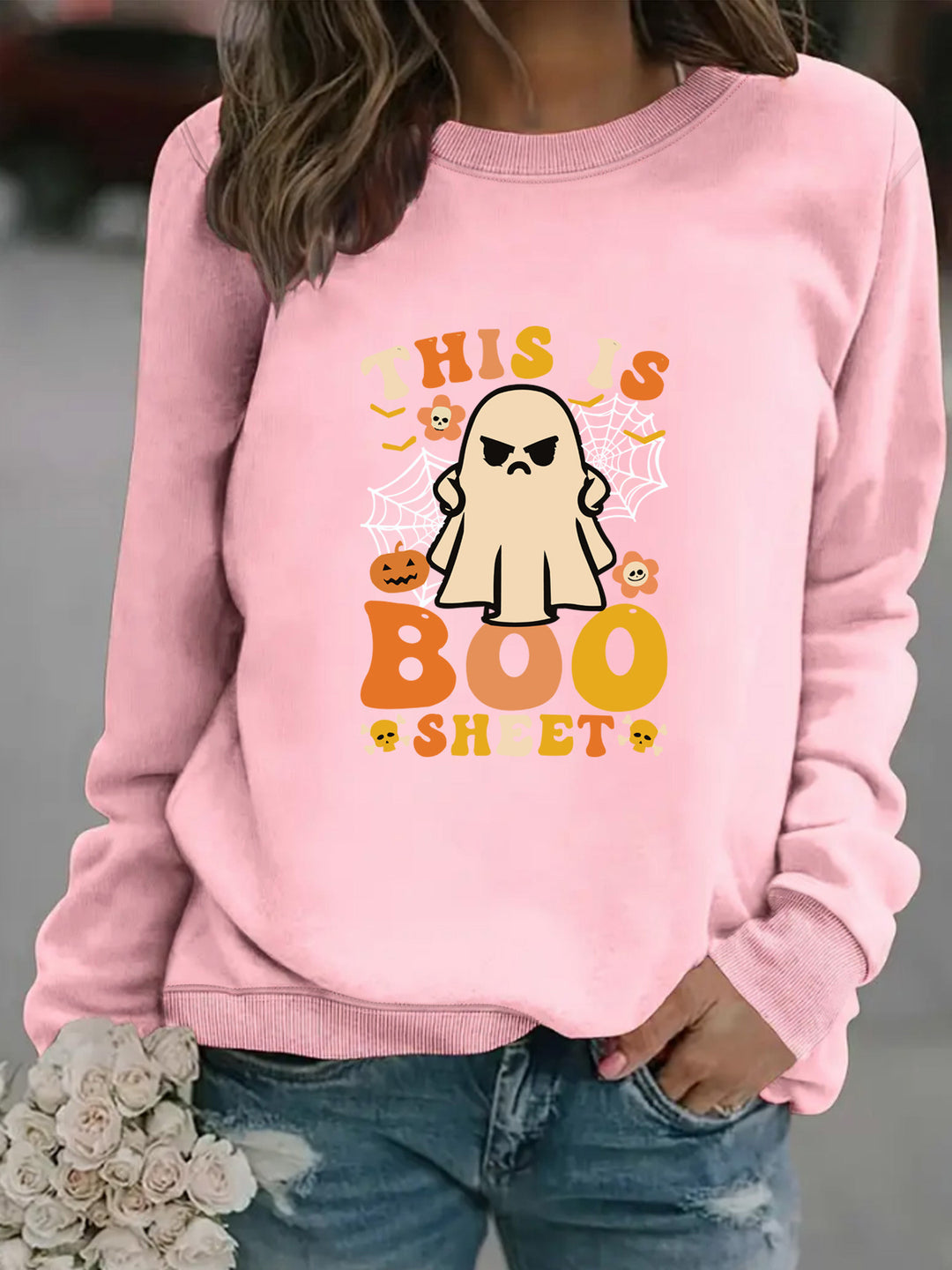 Damen Sweatshirt mit herbstlichem Geist-Print und lässigem Schnitt Drune