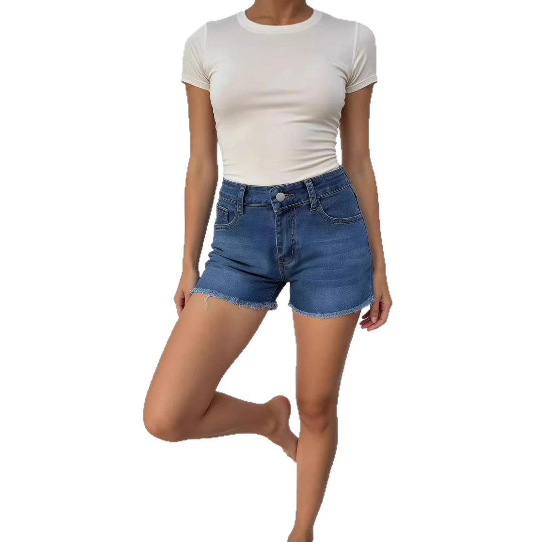 Damen lässige Jeansshorts mit ausgefranster Saumkante und hohem Bund Drune