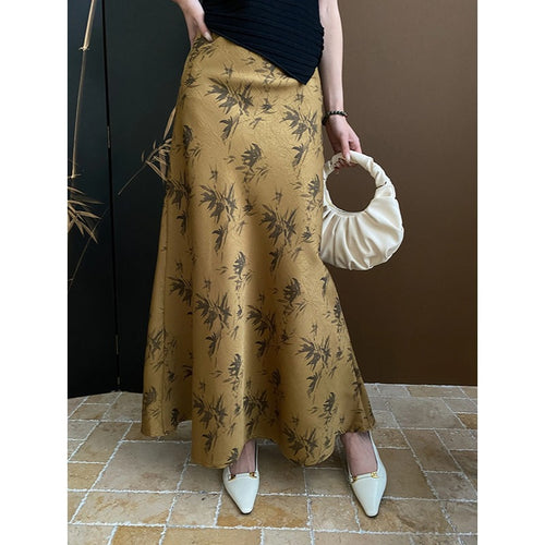 Damen Maxirock mit floralem Muster und luxuriösem Fall Drune