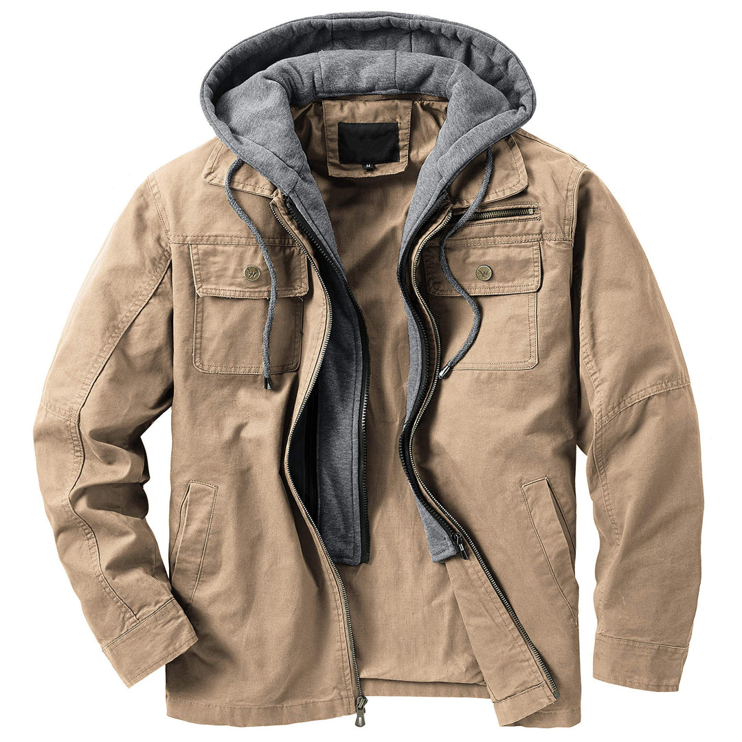 Herren vielseitige Übergangsjacke mit integrierter Kapuze und praktischen Taschen Drune