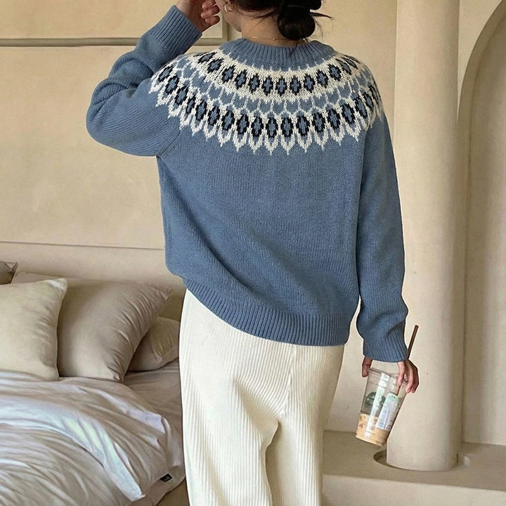 Damen Strickpullover mit nordischem Muster und lockerer Passform Drune