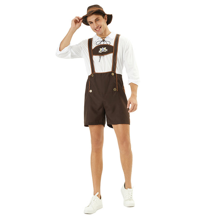 Herren nan kurze Trachtenlederhose mit verstellbaren Trägern und besticktem Brustlatz Drune