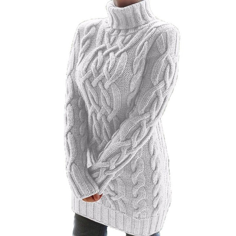 Damen Grobstrickpullover mit hohem Kragen und Zopfmuster Drune