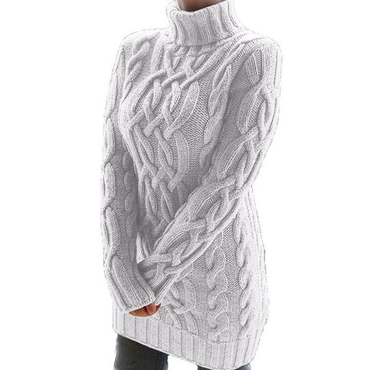 Damen Grobstrickpullover mit hohem Kragen und Zopfmuster Drune