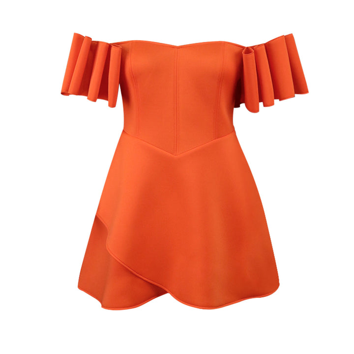 Damen Off-Shoulder Kleid mit Volantärmeln und asymmetrischem Saum Drune