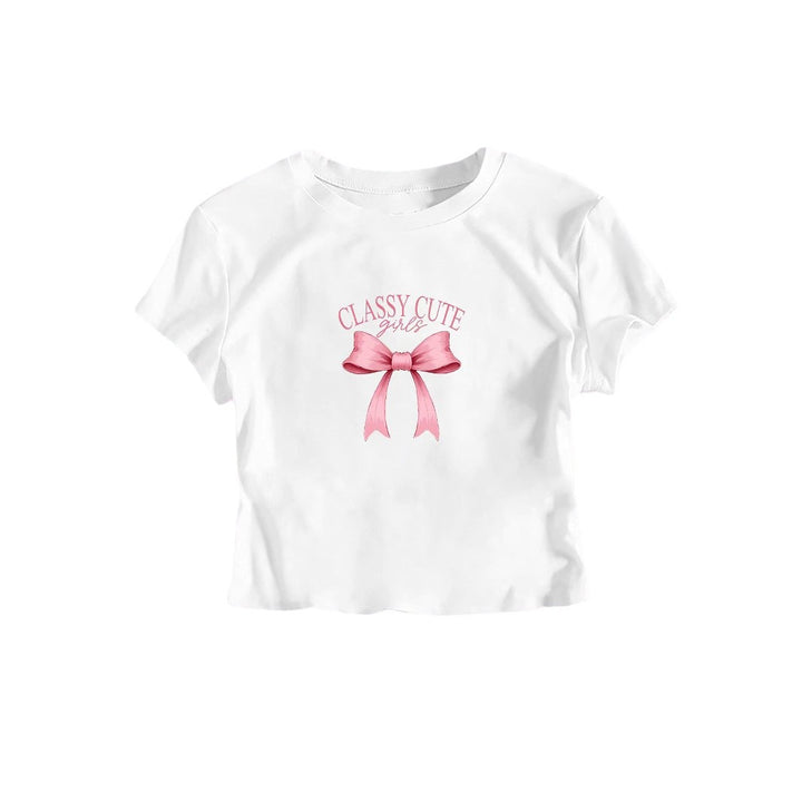 Damen Crop-T-Shirt mit raffiniertem Schleifenaufdruck Drune