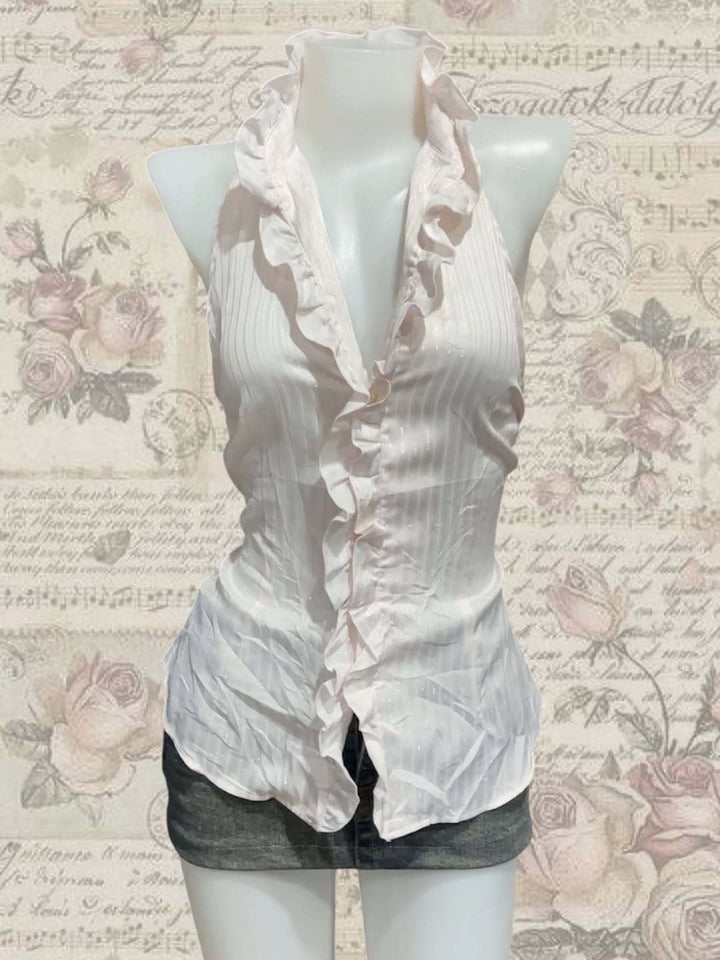 Damen Elegantes Faltenoberteil mit Rüschen Drune