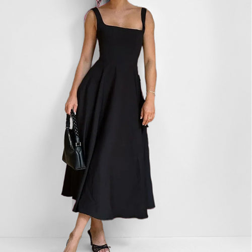 Damen Elegantes Maxikleid mit quadratischem Ausschnitt und schwingendem Rock Drune