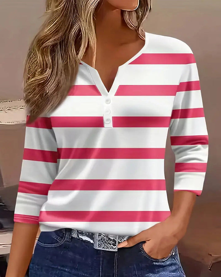 Damen Langarmshirt mit marineblauen Streifen Drune