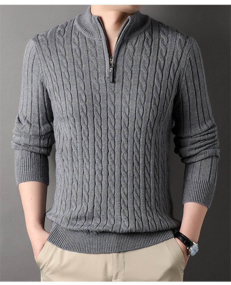 Herren Pullover mit Zipper und strukturiertem Zopfmuster Drune
