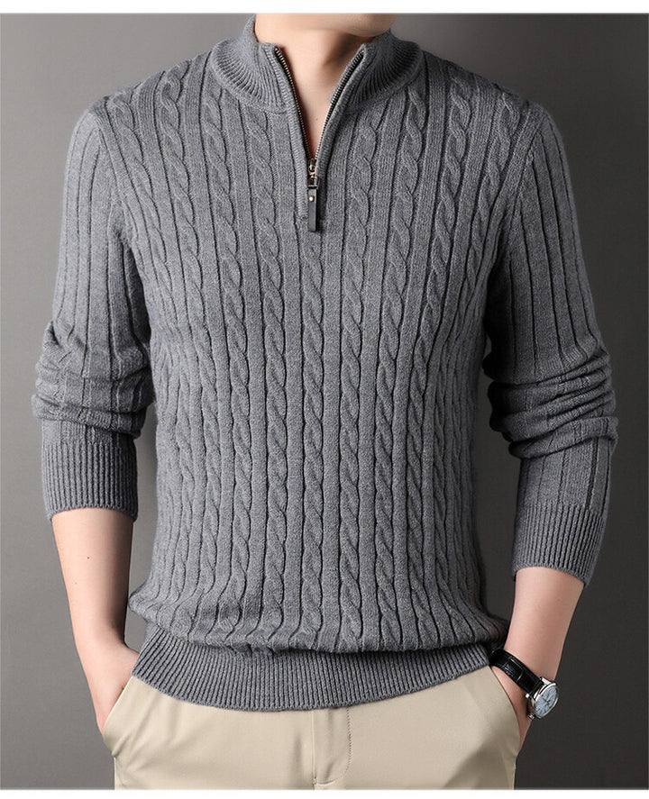 Herren Pullover mit Zipper und strukturiertem Zopfmuster Drune