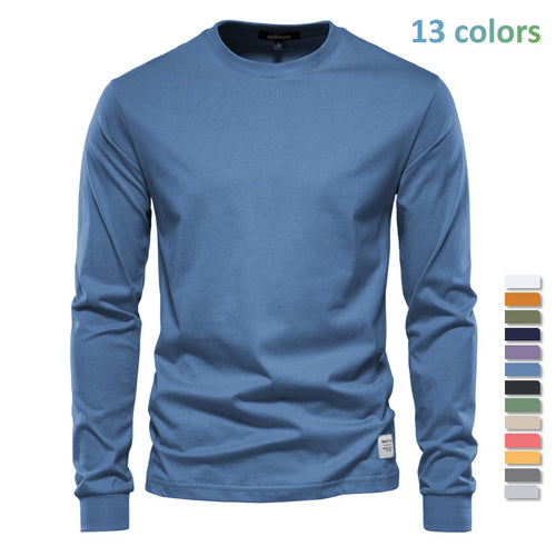 Herren nan klassisches langärmliges Baumwollshirt mit Rundhalsausschnitt und elastischen Bündchen Drune