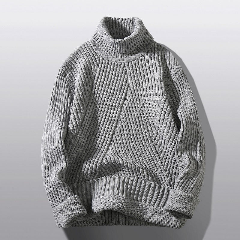 Herren nan strukturierter Rollkragenpullover mit diagonaler Rippstruktur und schlanker Passform Drune