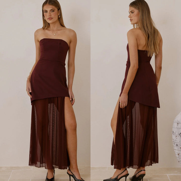 Damen Elegantes Abendkleid mit asymmetrischem Schnitt und verführerischem Schlitz Drune