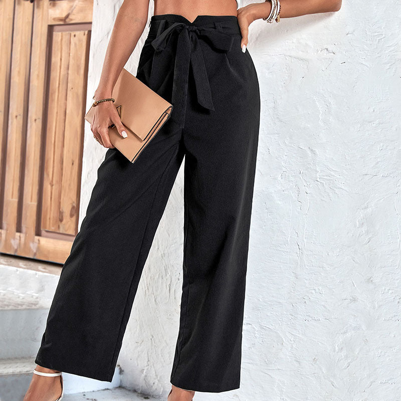 Damen weite Hochbundhose mit schickem Bindegürtel Drune