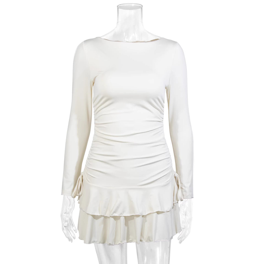 Damen Figurbetontes Minikleid mit Rüschendetails und seitlichen Bindebändern Drune
