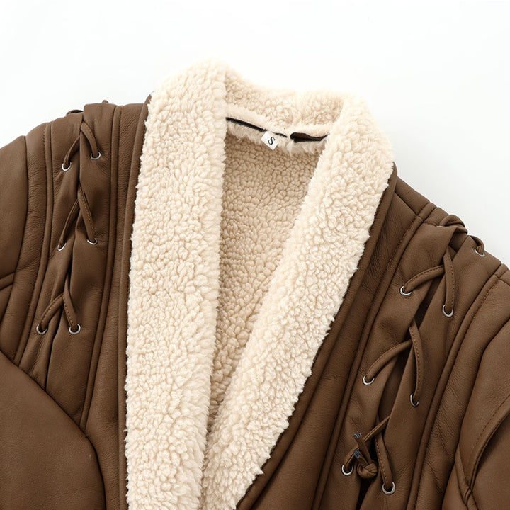 Damen kuschelige Jacke mit elegantem Kragen und gefüttertem Innenleben Drune