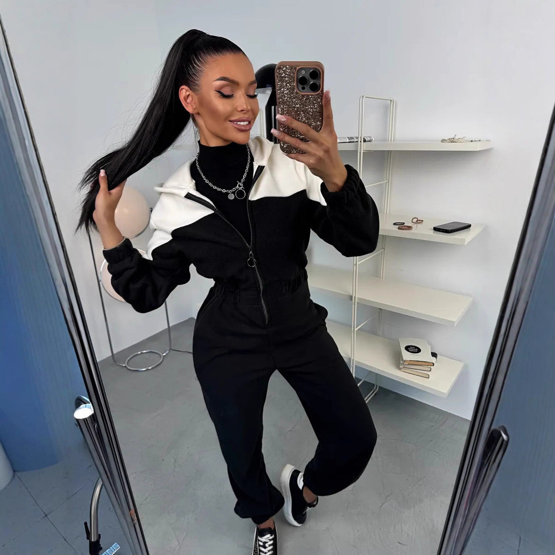 Damen Fleece-Jumpsuit mit Kapuze und Reißverschluss Drune