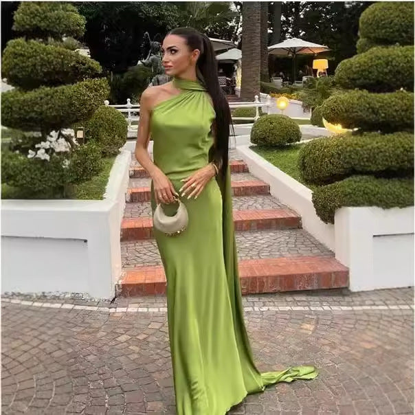 Damen elegantes Abendkleid mit einseitigem Cape und raffinierter Drapierung Drune