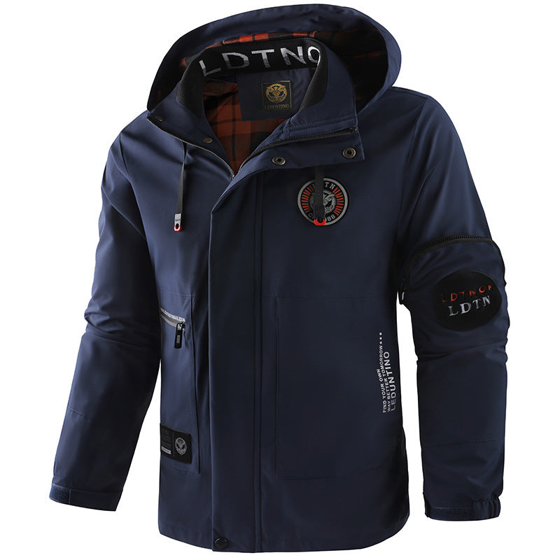 Herren nan wasserdichte Outdoorjacke mit Kapuze, multifunktionalen Taschen und atmungsaktivem Meshfutter Drune