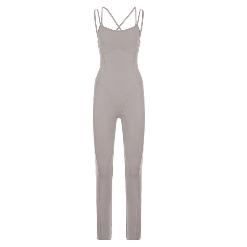 Damen Sportlicher Overall mit dünnen Trägern und figurbetonendem Schnitt Drune