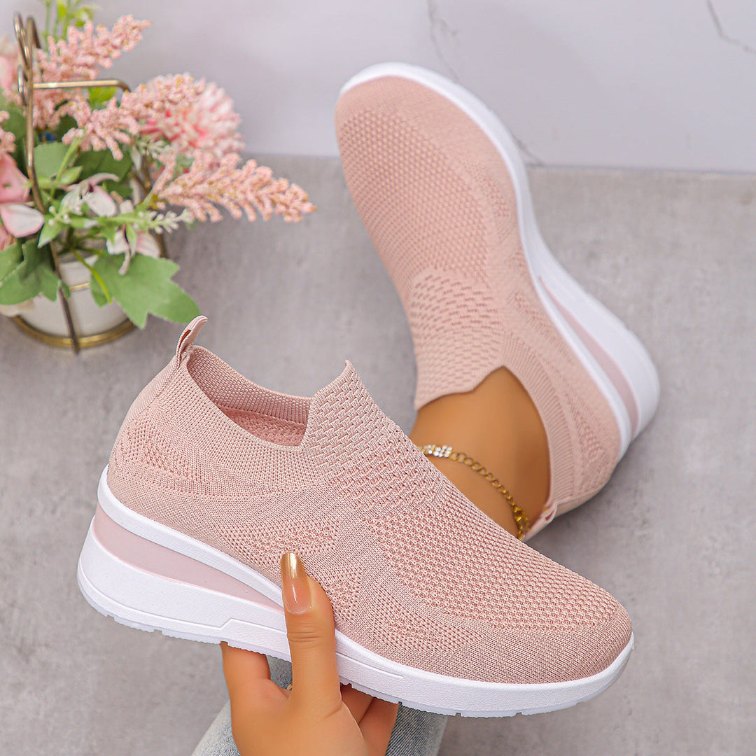 Damen Komfortable Wedge-Sneaker aus atmungsaktivem Strickmaterial Drune