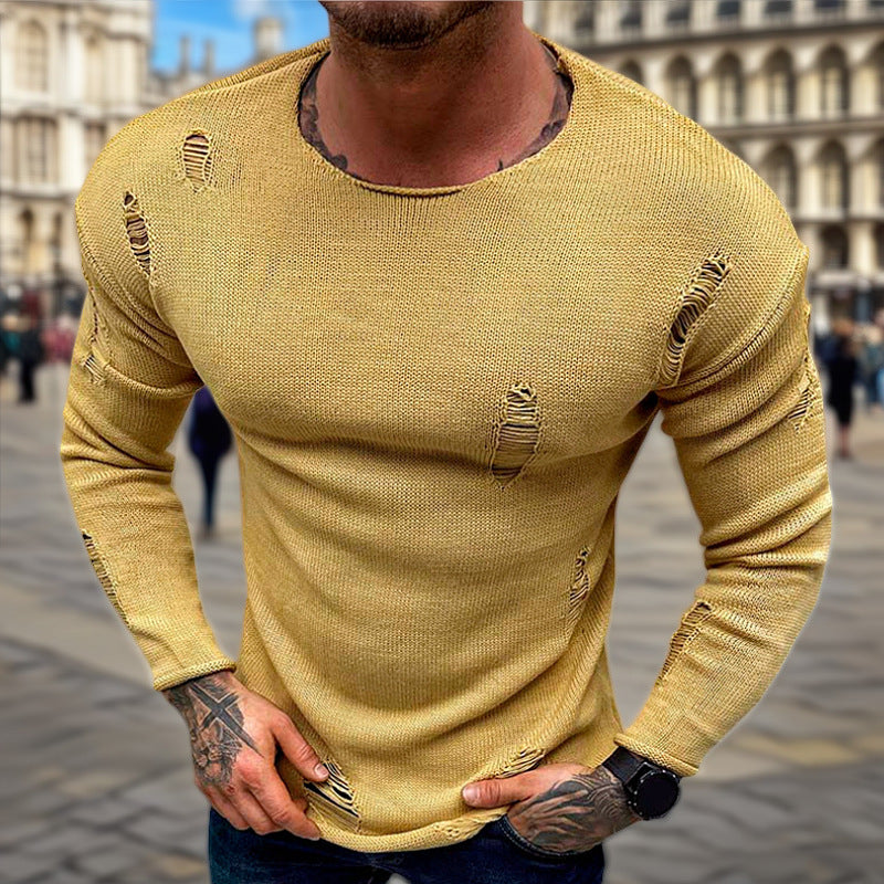 Herren Stylischer Rundhals Pullover mit ausgefransten Details Drune