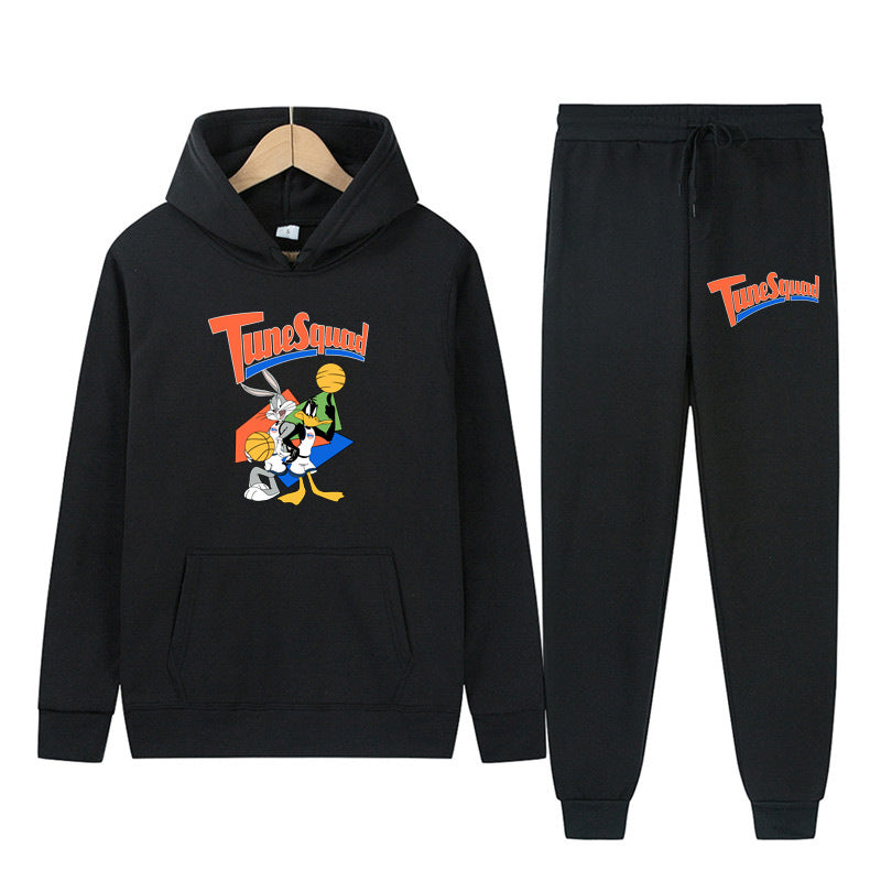 Damen Hoodie- und Jogginghose-Set mit energischem Cartoon-Motiv Drune