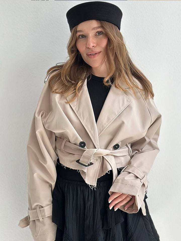 Damen modische Trenchjacke mit Gürtel und oversized Schnitt Drune