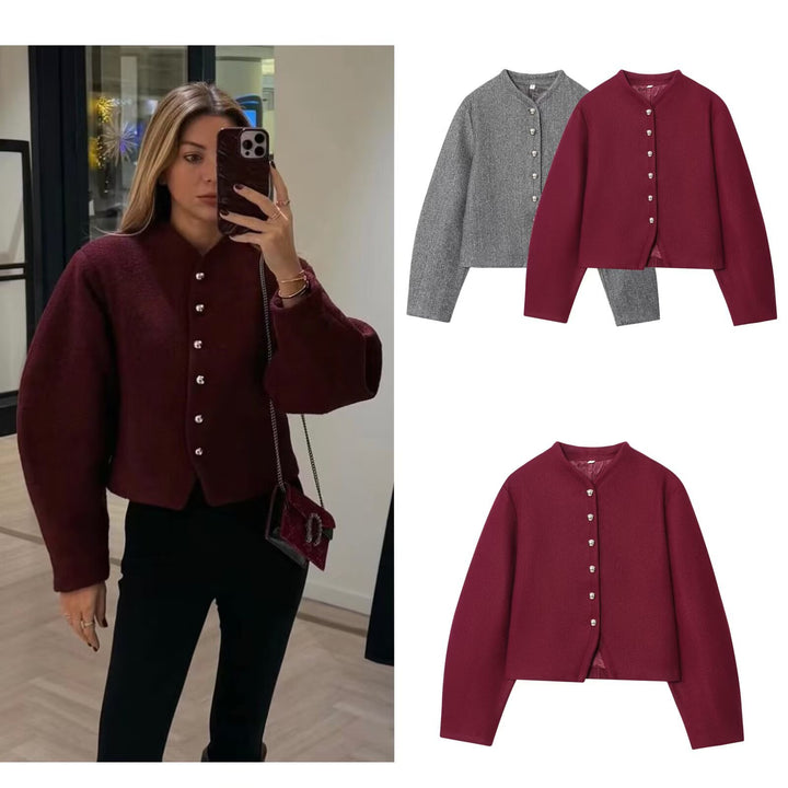 Damen elegante Wolljacke mit feinen Knopfdetails Drune