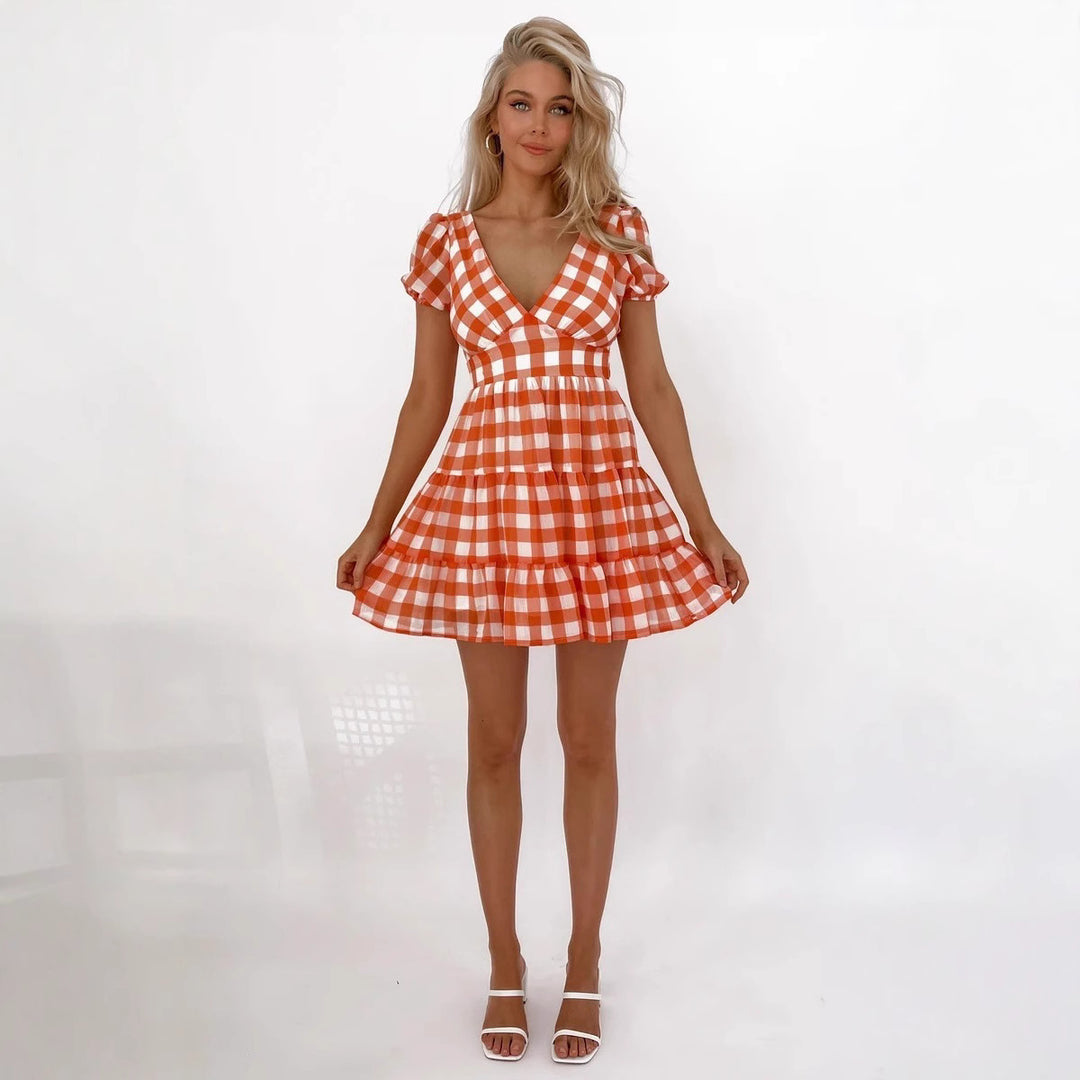 Damen lässiges Freizeitkleid mit voluminösen Puffärmeln und verspieltem Saum Drune