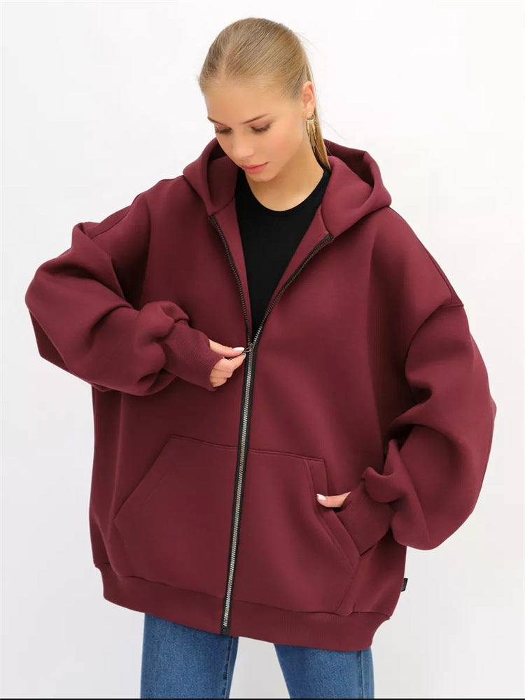 Damen Oversized Kapuzenjacke mit hohen Bündchen und praktischem Reißverschluss Drune