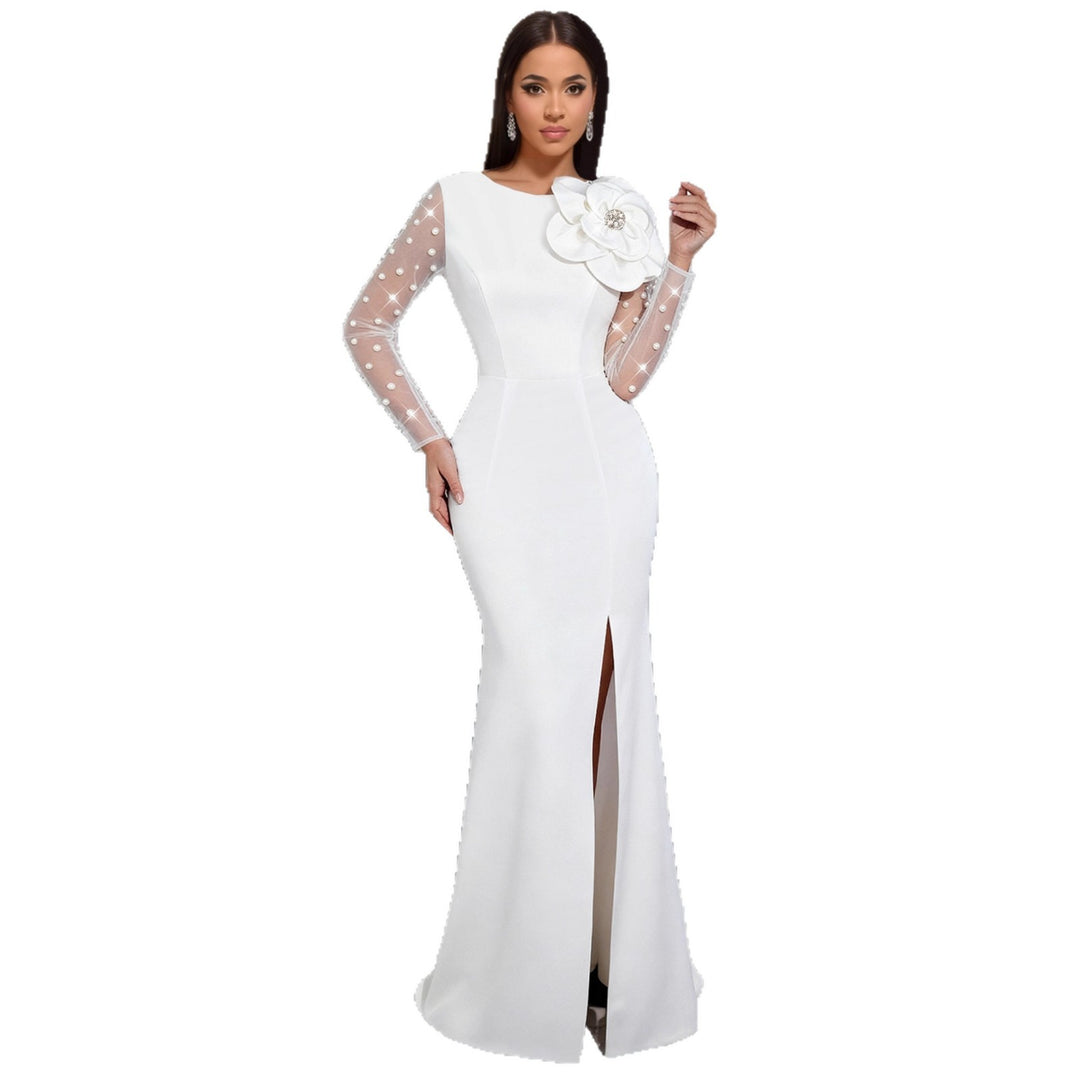 Damen Glamouröses Abendkleid mit taillierter Silhouette und transparenten Puffärmeln Drune