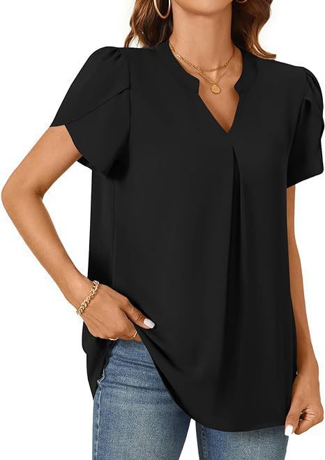 Damen Bluse mit eleganter V-Ausschnitt-Detail und leichten Puffärmeln Drune