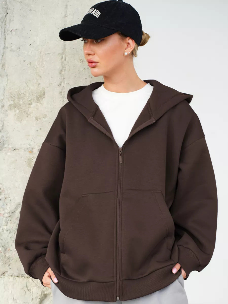 Damen oversized Kapuzenjacke mit durchgehendem Reißverschluss Drune