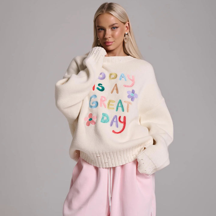 Damen oversized Sweatshirt mit buntem Stickdesign Drune