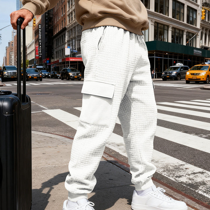 Herren nan Waffelstruktur Cargohose im Joggingstil mit Klappentaschen und elastischem Bund Drune