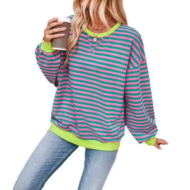 Damen lässiger Sweater mit auffälligem Streifenmuster und elastischen Bündchen Drune